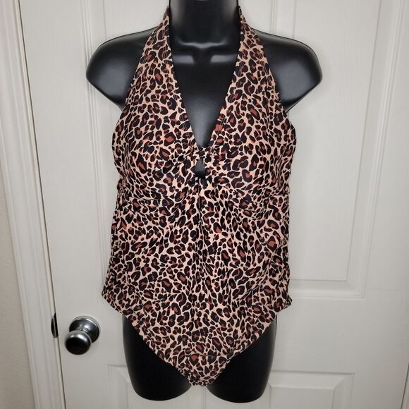Kona Sol leopard print halter one piece  swimsuit 16w - Picture 1 of 6